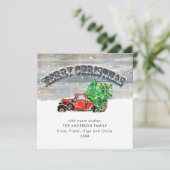 Retro rood Boerderij Vrachtwagen kerstcadeautje Feestdagenkaart (Staand voorkant)