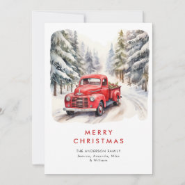 Retro Rood Boerderij Vrachtwagen Land Kerstgroet Feestdagenkaart