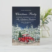 Retro Rood Boerderij Vrachtwagen Winterbos Kerstfe Kaart (Staand voorkant)