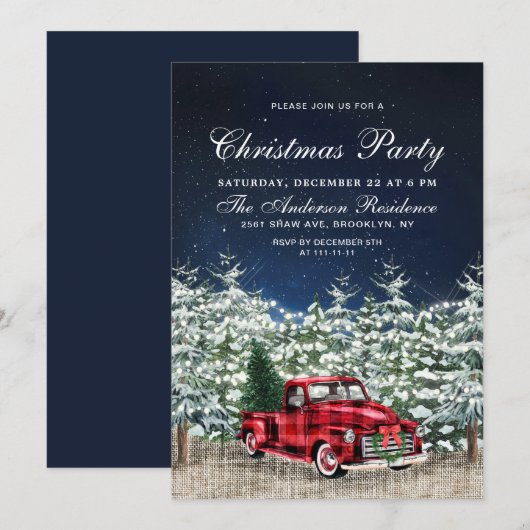 Retro Rood Boerderij Vrachtwagen Winterbos Kerstfe Kaart (Voorkant / Achterkant)