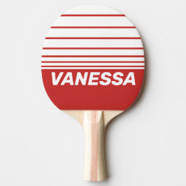 Retro Rood Drie Horizon Strepen met Naam Tafeltennisbatje