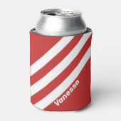 Retro Rood Drie Strepen met Naam Blikjeskoeler (Blikje Voorkant)