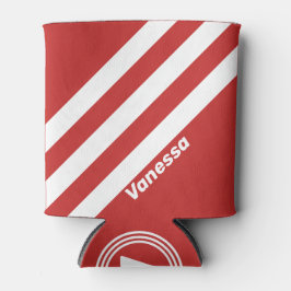 Retro Rood Drie Strepen met Naam Blikjeskoeler