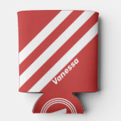 Retro Rood Drie Strepen met Naam Blikjeskoeler (Achterkant)