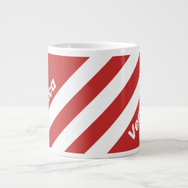 Retro Rood Drie Strepen met Naam Grote Koffiekop