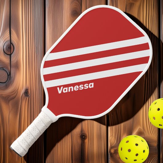 Retro Rood Drie Strepen met Naam Pickleball Paddle