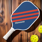 Retro rood en blauw drie strepen met naam pickleball paddle