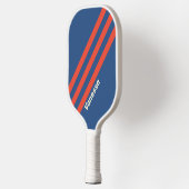 Retro rood en blauw drie strepen met naam pickleball paddle (Links)