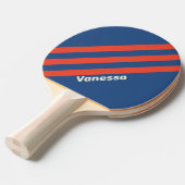 Retro rood en blauw drie strepen met naam tafeltennisbatje (Voorkant Gekanteld)