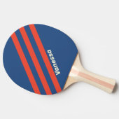 Retro rood en blauw drie strepen met naam tafeltennisbatje (Zijkant)