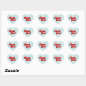 Retro rood en blauw hart bedank sticker (Vel)