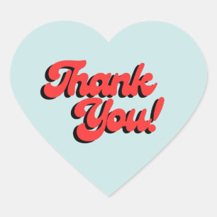 Retro rood en blauw hart bedank sticker