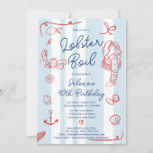 Retro Rood en Blauw Leuke Kreeft Kook 40e Verjaard Kaart (Voorkant)