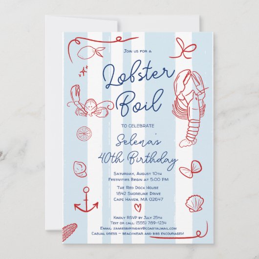 Retro Rood en Blauw Leuke Kreeft Kook 40e Verjaard Kaart (Voorkant)