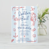 Retro Rood en Blauw Leuke Kreeft Kook 40e Verjaard Kaart (Staand voorkant)