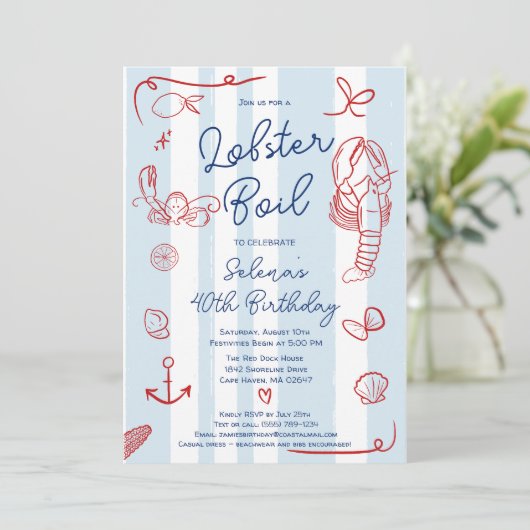 Retro Rood en Blauw Leuke Kreeft Kook 40e Verjaard Kaart (Staand voorkant)