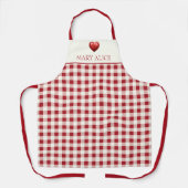 Retro rood en crème geruit met hart schort (Voorkant)