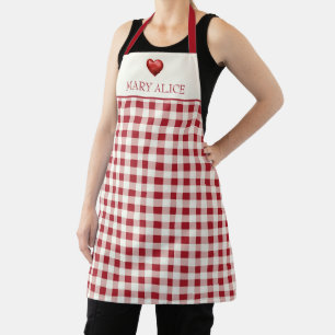 Retro rood en crème geruit met hart schort