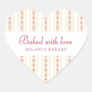 Retro Rood En Crème Hart Strepen Bakkerij Sticker