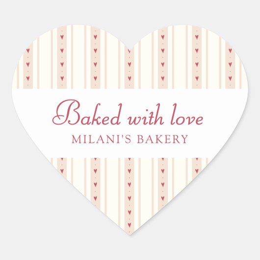 Retro Rood En Crème Hart Strepen Bakkerij Sticker (Voorkant)