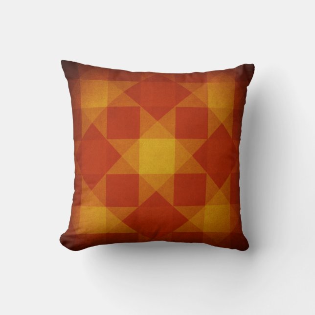 Retro rood en geel diamantpatroon kussen (Voorkant)
