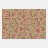 Retro Rood en Goud  Nordic Christmas Inpakpapier Vel (Voorkant 2)