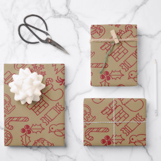 Retro Rood en Goud Nordic Christmas Inpakpapier Vel