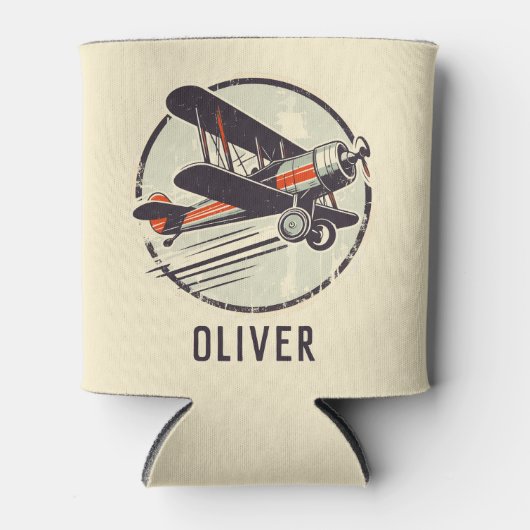 Retro  Rood en Groen Biplane Blikjeskoeler (Voorkant)