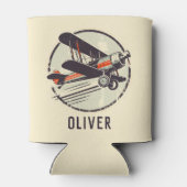 Retro Rood en Groen Biplane Blikjeskoeler (Achterkant)