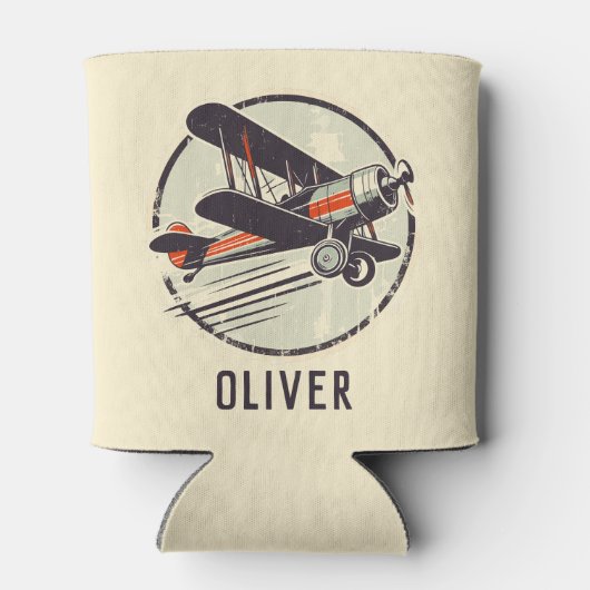 Retro Rood en Groen Biplane Blikjeskoeler (Achterkant)