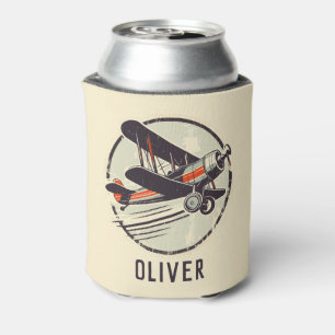 Retro  Rood en Groen Biplane Blikjeskoeler