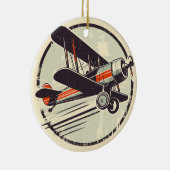 Retro  Rood en Groen Biplane Keramisch Ornament (Rechts)