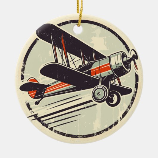 Retro  Rood en Groen Biplane Keramisch Ornament (Voorkant)