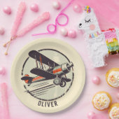 Retro  Rood en Groen Biplane Papieren Bordje (Feest)