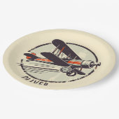 Retro  Rood en Groen Biplane Papieren Bordje (Gekanteld)