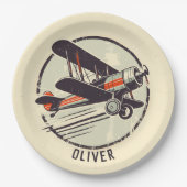 Retro  Rood en Groen Biplane Papieren Bordje (Voorkant)