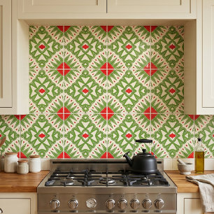 Retro rood en groen bohemien geometrisch mozaïek tegeltje