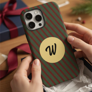Retro rood en groen gestreept goud cirkel monogram iPhone 16 pro max hoesje