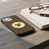 Retro rood en groen gestreept goud cirkel monogram Case-Mate iPhone case