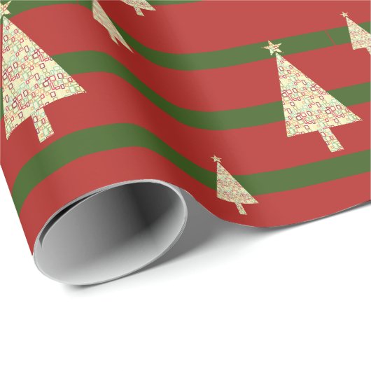 Retro Rood en Groen Kerstmis Cadeaupapier (Rol Hoek)