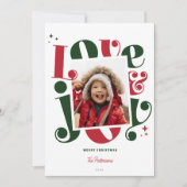 Retro rood en groen liefde en vreugde 1 foto kerst feestdagenkaart (Voorkant)