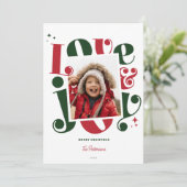 Retro rood en groen liefde en vreugde 1 foto kerst feestdagenkaart (Staand voorkant)