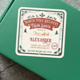 Retro rood en groen Noordpool levering van de Kers Vierkante Sticker