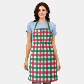  Retro Rood en Groen Vierkant Plaid Schort (Gedragen)