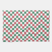 Retro Rood en Groen Vierkant Plaid Theedoek (Horizontaal)