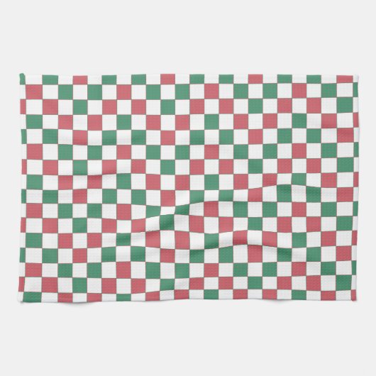 Retro Rood en Groen Vierkant Plaid Theedoek (Horizontaal)