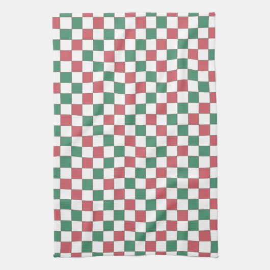 Retro Rood en Groen Vierkant Plaid Theedoek (Verticaal)
