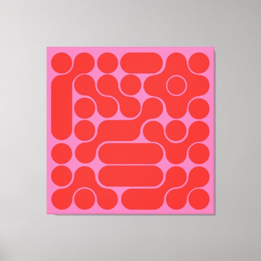 Retro rood en hete roze cirkel abstract canvas afdruk (Voorkant)