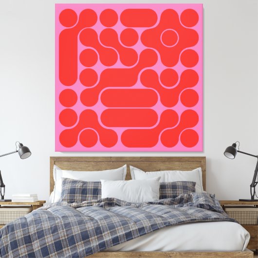 Retro rood en hete roze cirkel abstract canvas afdruk (Insitu (Slaapkamer))