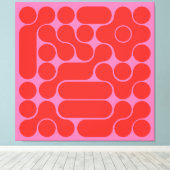 Retro rood en hete roze cirkel abstract canvas afdruk (Insitu (Houten vloer))